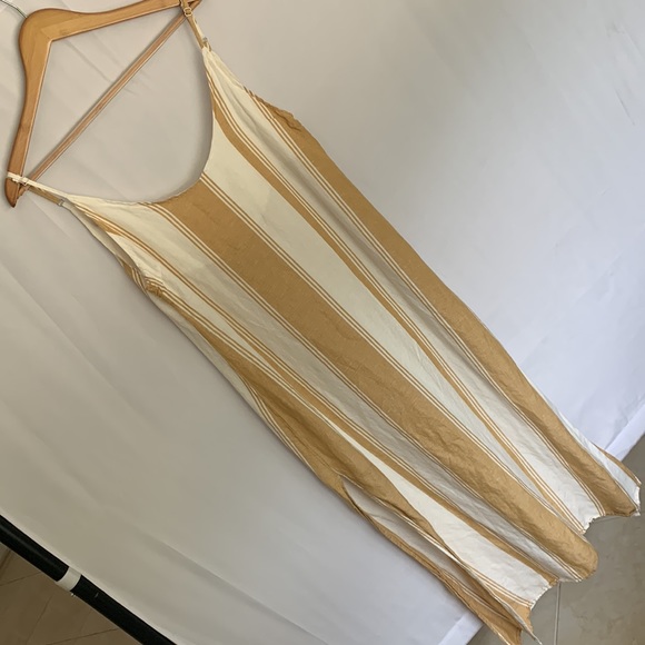 Thread & Supply Dresses & Skirts - Thread & Supply Linen Striped Mustard & Cream Maxi Dress Beach Coverup Large